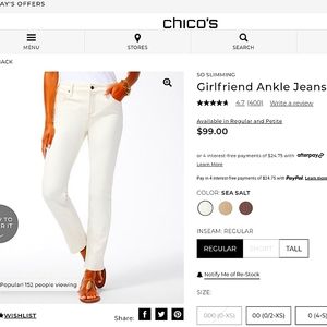 CHICO So-Slimming Girlfriend Ankle Jeans - Size 1